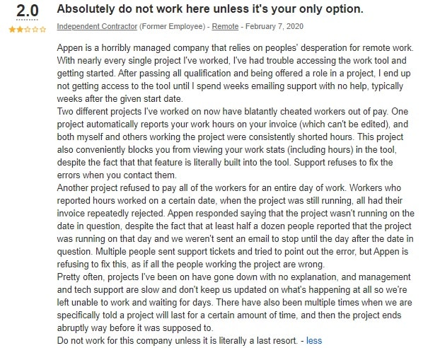 appen review page testimonial