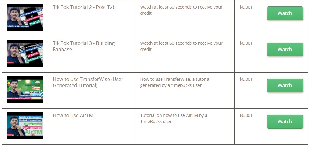 time bucks user tutorials page preview